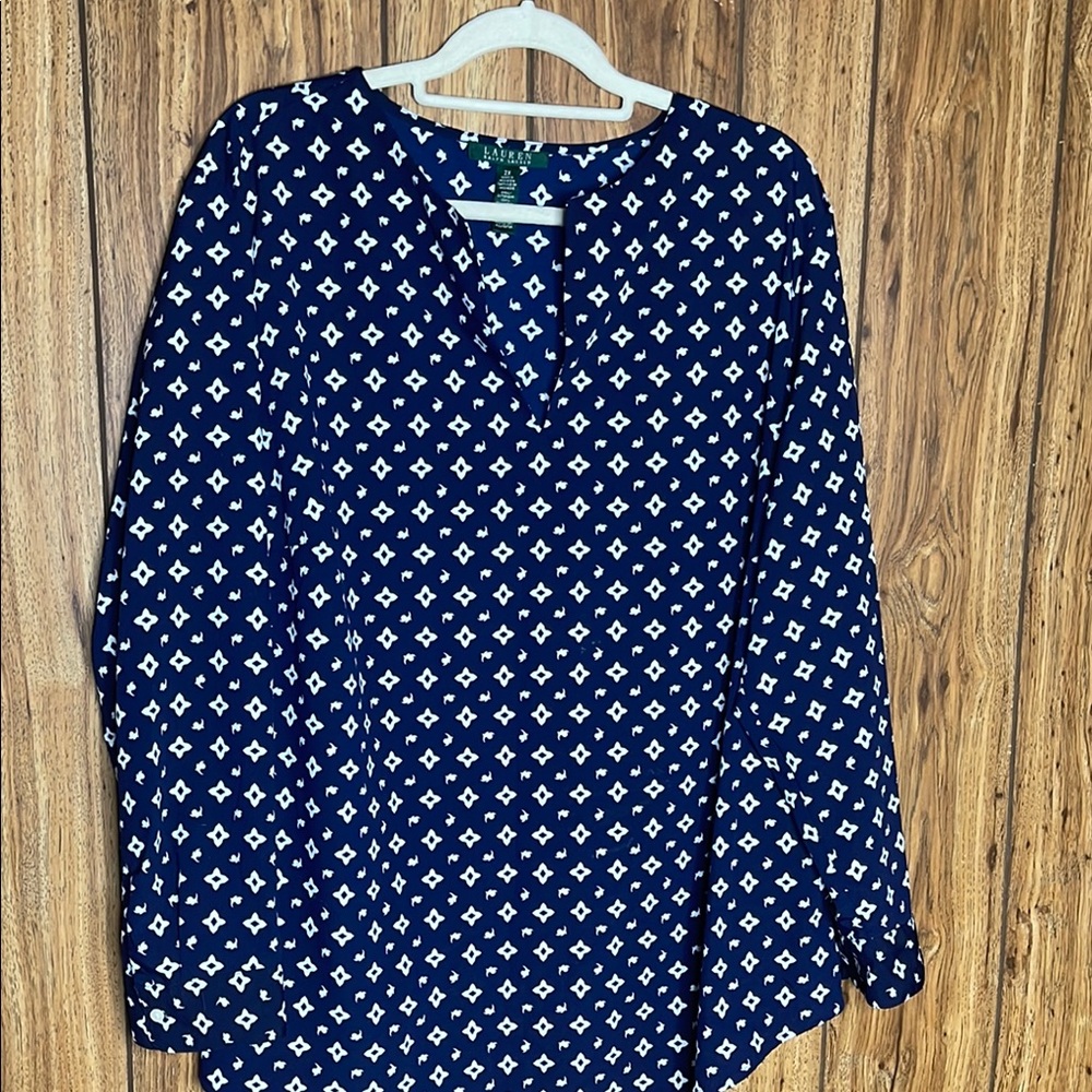 Ralph Lauren Blue Mandarin Collar Blouse